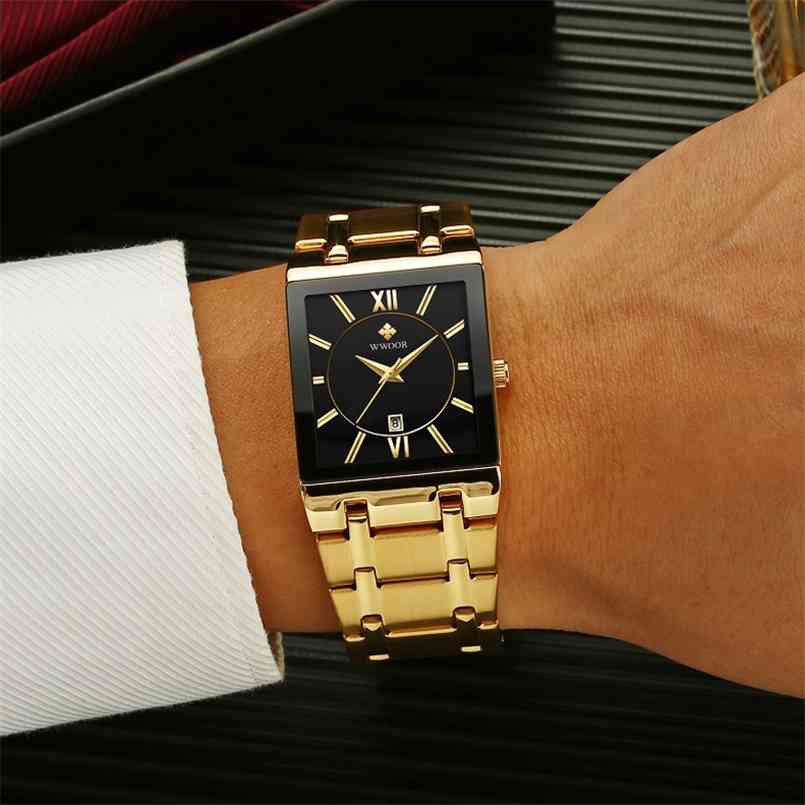 

Wrist Watches Men Business Male Luxury Brand Square Gold Waterproof Relogio Masculino 210707, Rose gold black