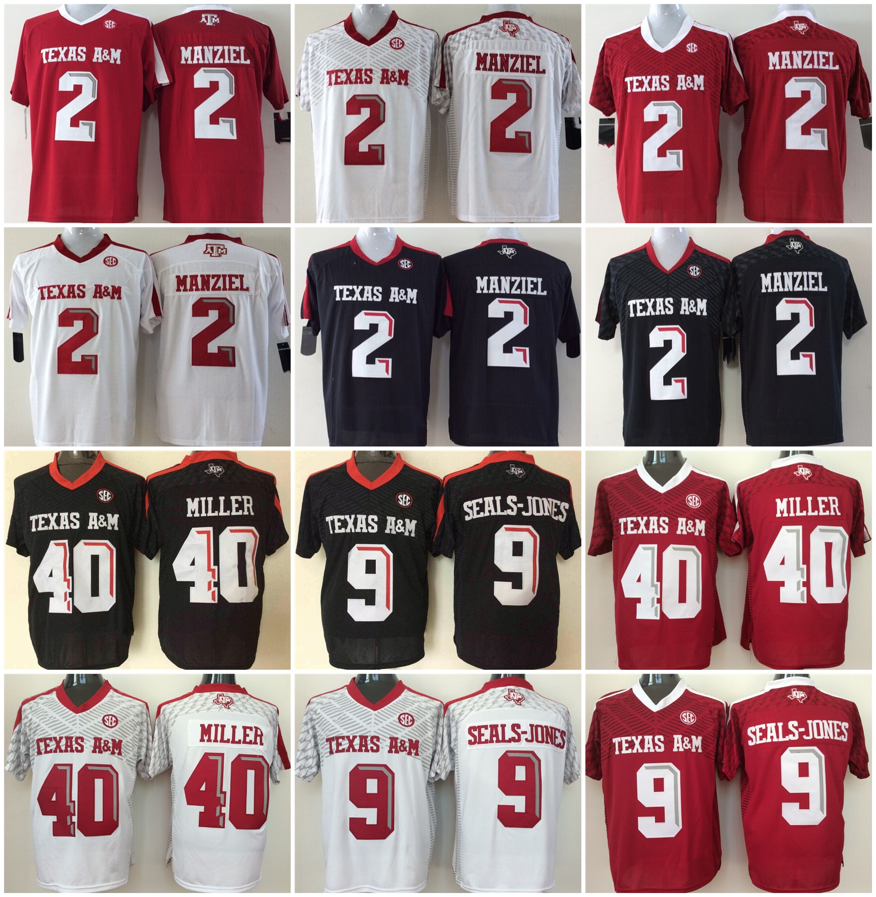 

2021 NCAA America Football Jersey TEXAS A&M AGGIES Jerseys 2 Johnny Manziel 14 Sam Darnold 9 Ricky Seals-Jones White Red Black Color Stitched Size S-XXXL, As photo