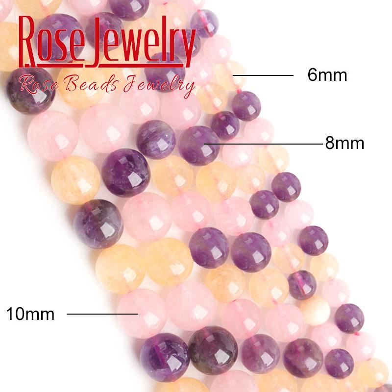 

Other Natural Amethysts Citrine Pink Quartz Crystal Beads Round Loose Stone For Jewelry Making DIY Bracelet Accessories 6 8 10mm