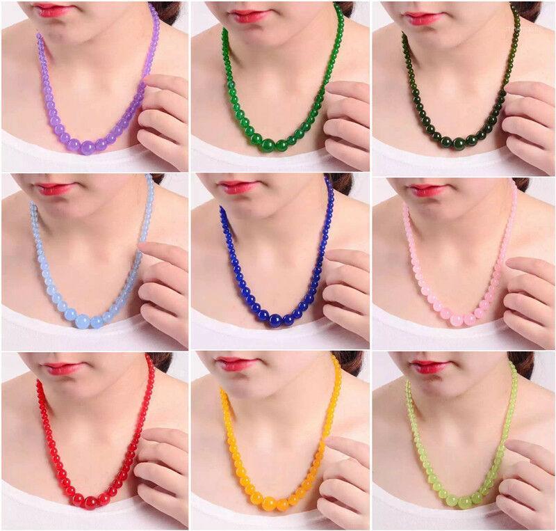 

Fashion Women's Natural 6-14mm Mix Color Jade Round Gems Beads Necklace 18'' Chains