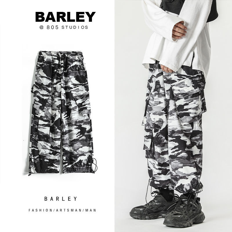 

2021 New Camo Men's Fashion Casual Military Style Tactical Men Streetwear Loose Hip-hop Straight Trousers Mens Wide Leg Pants B5s8, Army green