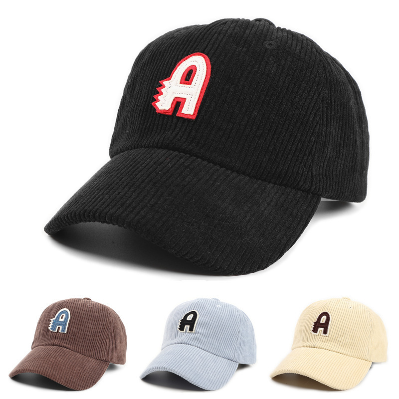 

2021 autumn winter a letter pasted cloth baseball cap female korean version fashion versatile casual corduroy soft male, Black;white
