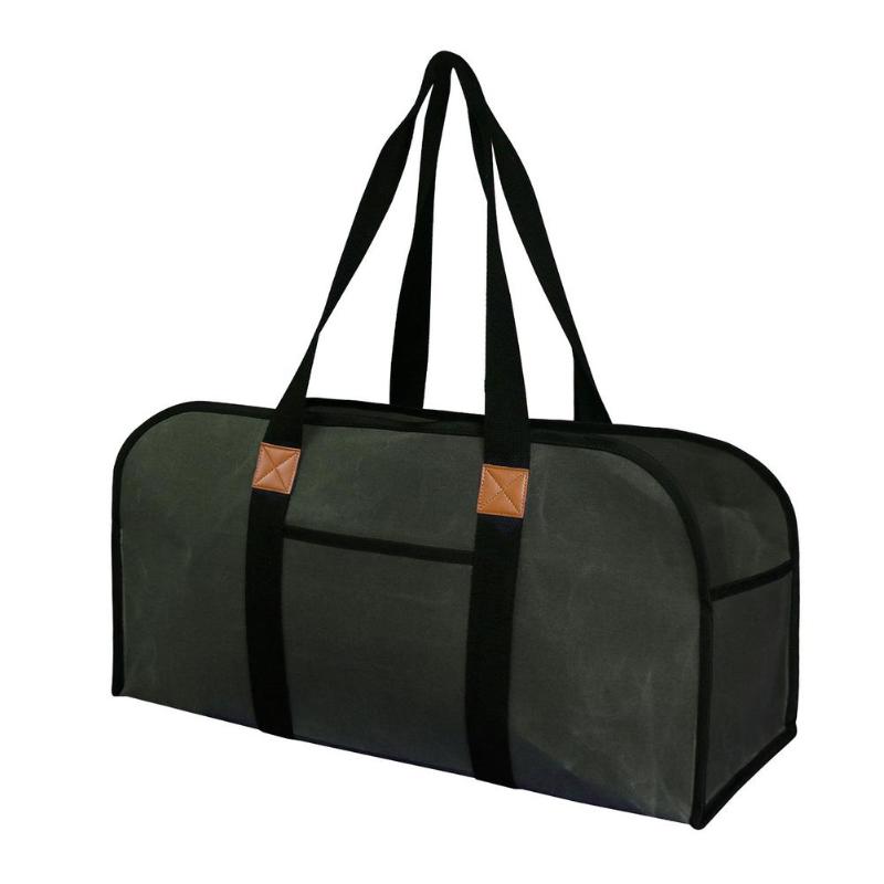 

Storage Bags Waxed Canvas Bag Firewood With Handle Portable Fire Wood Basket Log Carrying Carrier Tool Organizer