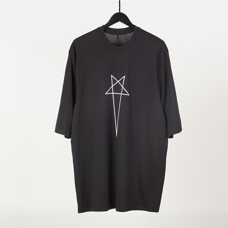 

Rick Hip Hop RO Owens 2021ss Five-pointed Star Print Mens Womens Designers T-Shirts Loose Tees Tops Man S Casual Shirt Shorts Sleeve Clothes, Black