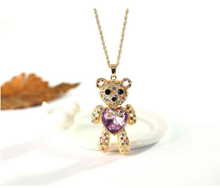 

In Stock! Bt Gift for lovers Wholale 2021 Unique Prent Gold plated love heart teddy bear long necklace