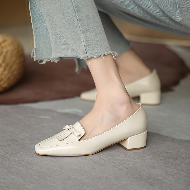

Dress Shoes QZYERAI European Style Women Genuine Leather Fashion Cowhide Banquet Wedding Office Pumps, Beige