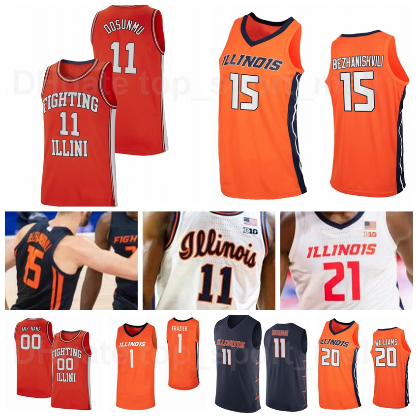

College Basketball Illinois Fighting Illini Jersey University 11 Ayo Dosunmu 21 Kofi Cockburn 1 Trent Frazier 44 Adam Miller Andre Curbelo, Orange