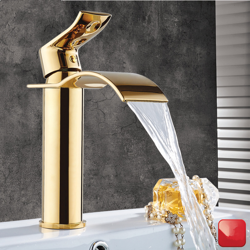 

2021 New Gold Waterfall Brass Bathroom Basin Mixer Tap Hot and Cold Sink Faucet E96m