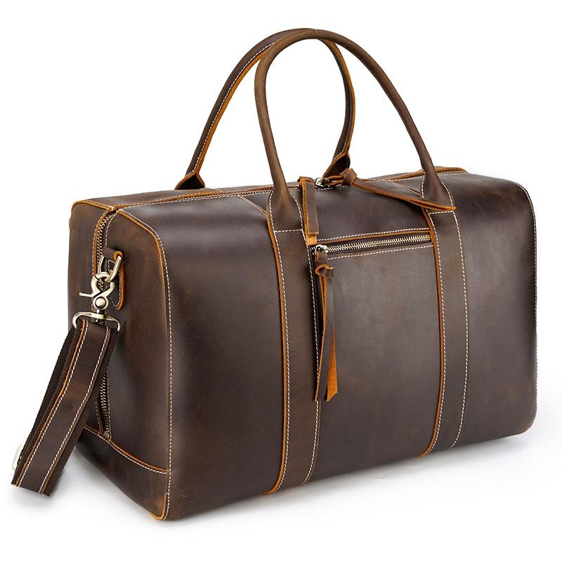 

YUPINXUAN Dropshipping Crazy Horse Leather Duffle Bag for Men Vintage Cow Leather Traveling Bags Retro, Brown