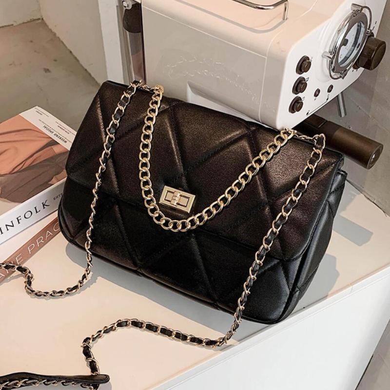 

Lattice Square Large Tote bag 2021 Fashion New High quality PU Leather Women's Designer Handbag Chain Shoulder Messenger Bag, Black