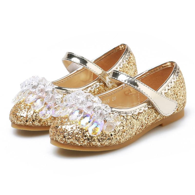

Girls Leather Shoes New Spring and Autumn Children's Single Shoes Flower Girl Fashion Kids Show Dance Princess Crystal, Blue
