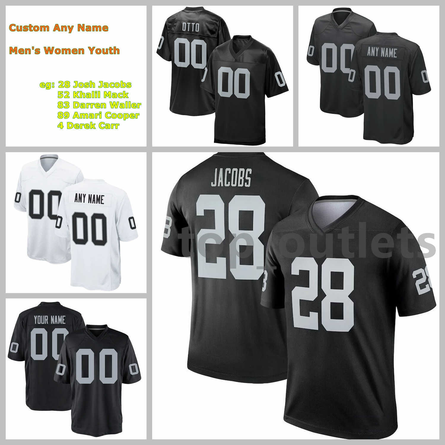 

2021 Las Vegas Raiders American Football Jerseys Josh Jacobs Jersey Maxx Crosby Bo Jackson Antonio Brown Henry Ruggs III Derek Carr Custom Stitched Size S, As photo