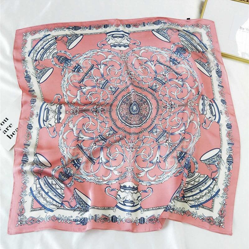 

Scarves 2021 Square Silk Scarf Women Fashion Print Small Neck Scarfs Office Lady Hair Band Foulard Hand Kerchief Female Bandana Shawl, Blue;gray
