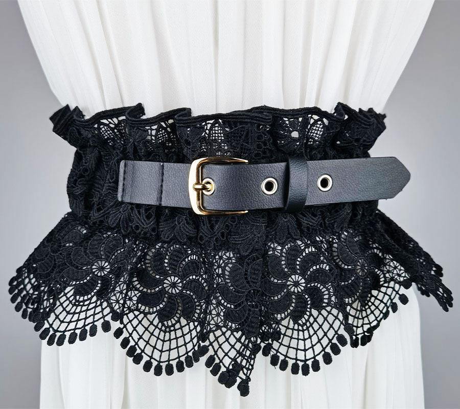

Belts Women Chic Lace Belt Corset Floral Print Elastic Tight Hollow Out Fashion Wedding Dress Daily Body Shaping Girdle Black, Black;brown
