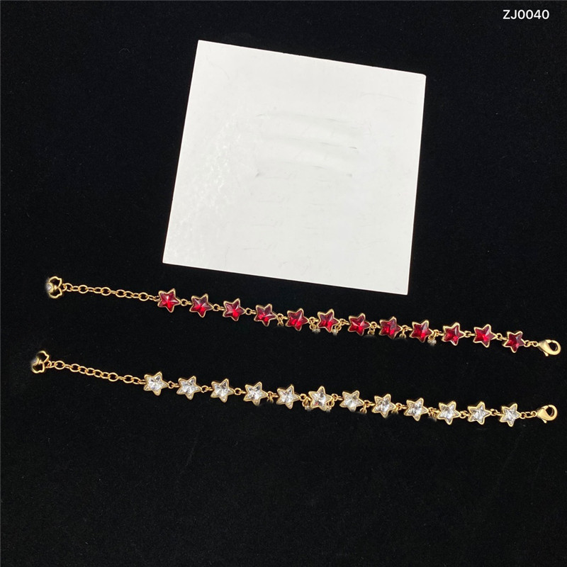 

Trendy Star Crystal Necklaces Letter Pendant Bracelet Women Anniversary Party Jewelry Sets With Stamps, As pic