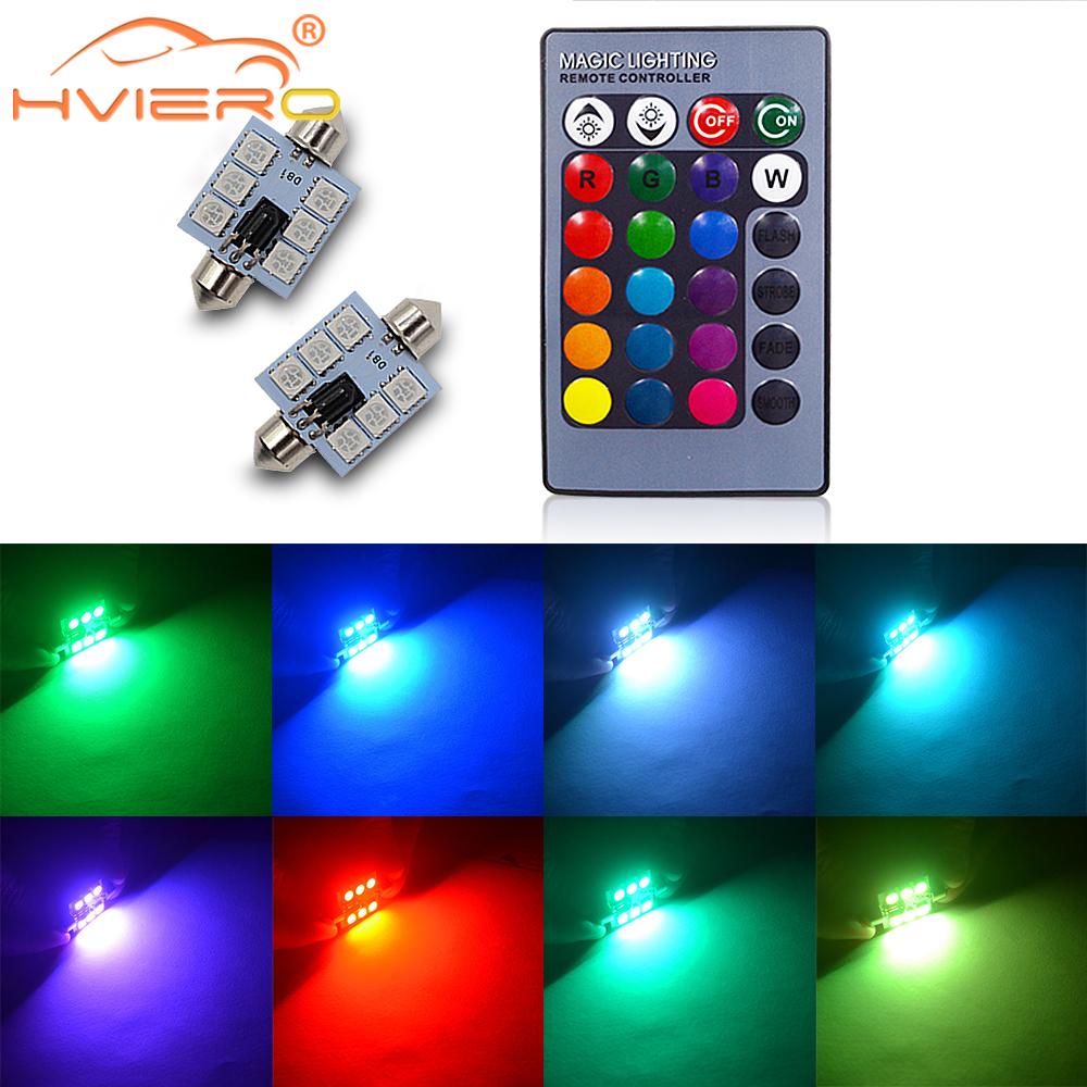 

2X RGB 5050 6SMD Festoon Lights c5w Dome Light Car Led Auto mobile Remote Controlled Colorful Reading Lamp Roof trunk Bulbs