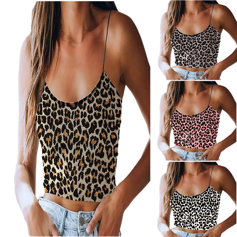 

LXY210208 Plus Size Women Clothing Summer Camis Leopard Pattern Bottoming Halter Vest Ladies Casual Slim-cut Tank Tops Streetwear Pullovers