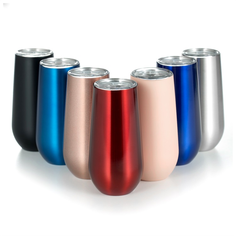 

6oz Wine Tumbler Stainless Steel Stemless Egg Shape Beer Mug Double Insulated Champagne Flutes Christmas Gift for Friend, As the picture