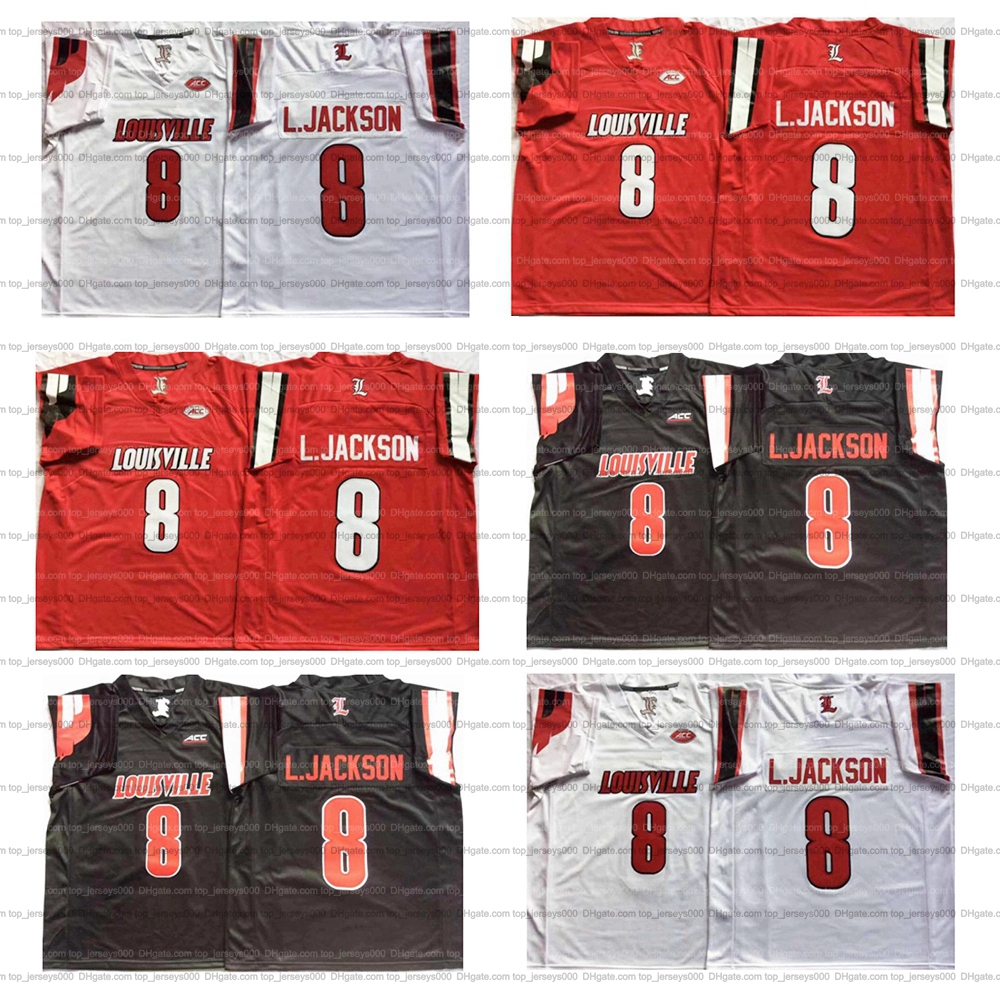 

Mens #8 Lamar Jackson College Football Jersey Stitched White Red Black L.Jackson Jerseys Top Quality, As shown