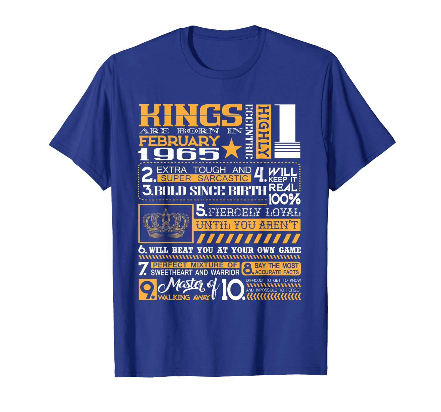 

54th Birthday Gifts Kings Born In February 1965 T Shirt, White;black