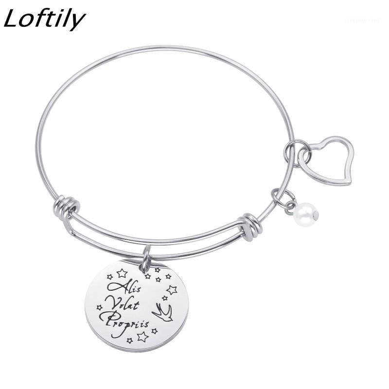 

Alis Volat PROPRIIS Letters Round Bracelet Adjustable Stainless Steel Heart Inspirational For Women Gift Jewelry Bangle
