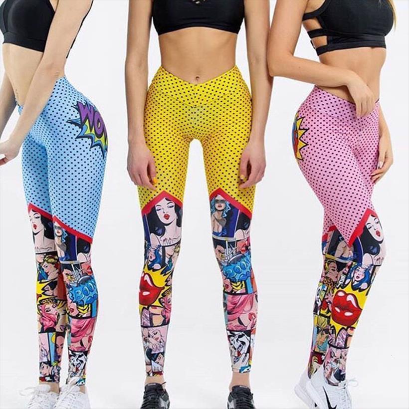 

funny cartoon high waist womens legging printing long pants workout patchwork jeggings sports fitness, Black