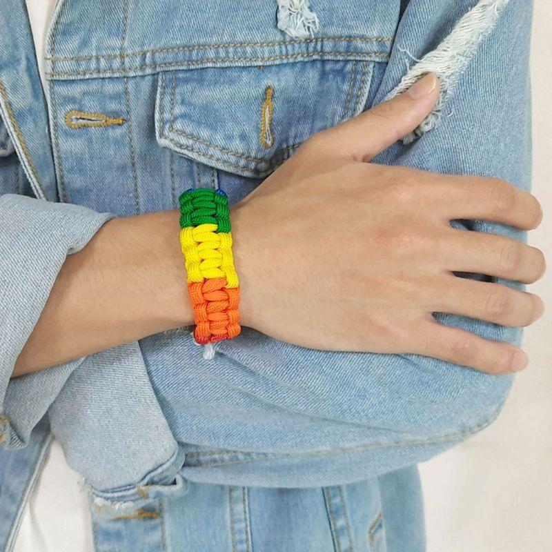 

Charm Bracelets 95AB 2Pcs Gay & Lesbian Love Pride Braided Macrame Bracelet Bulk Rainbow Wristband Handmade Lover Jewelry