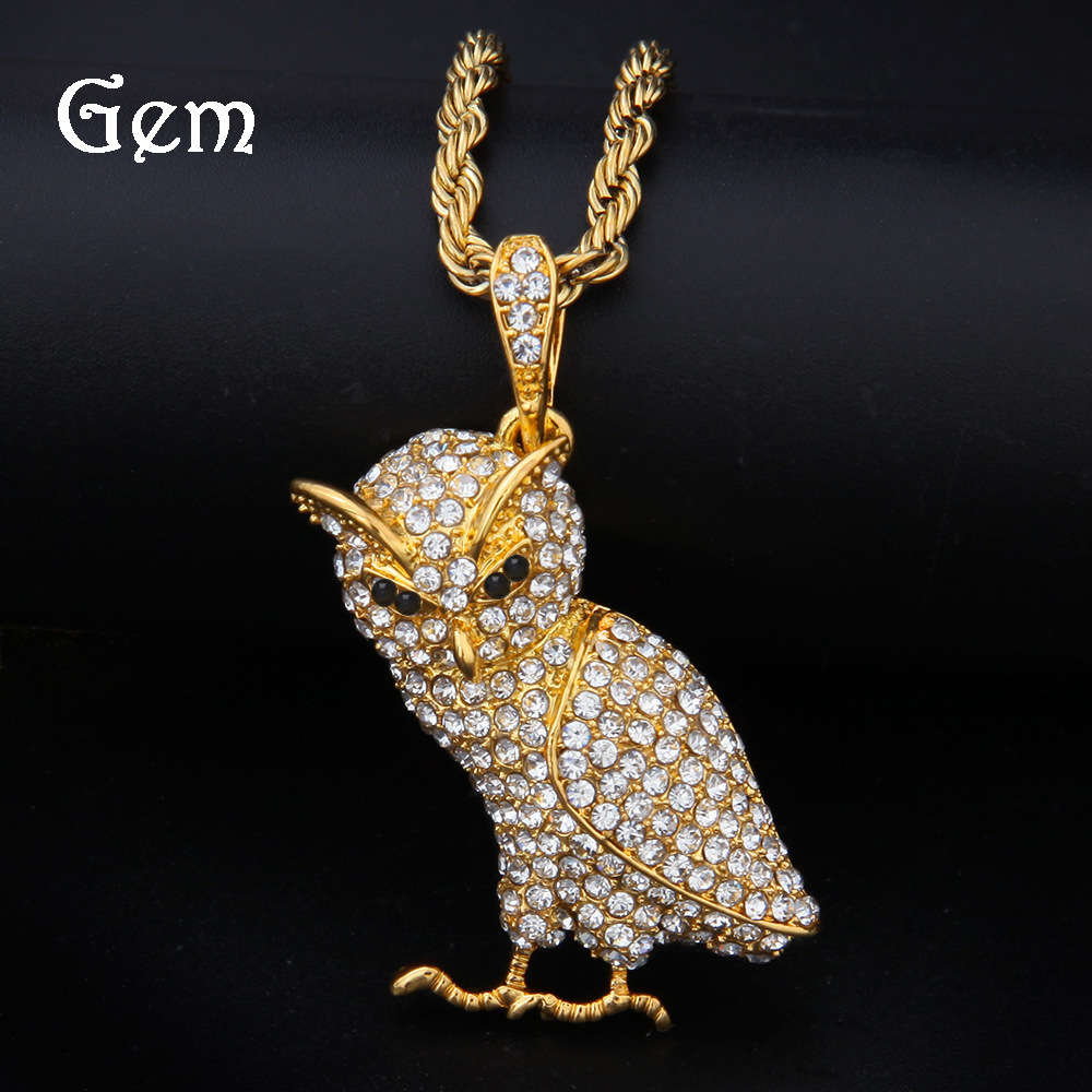 

New diamond owl alloy pendant hip hop personality Lovers Necklace accessories