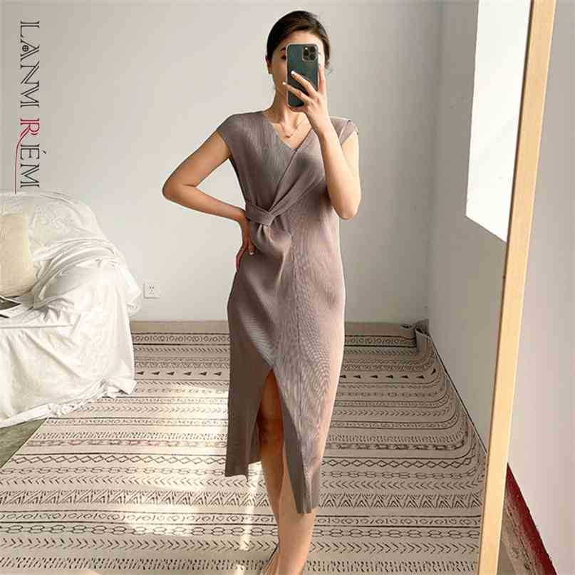 

Summer Dress Women Short Sleeve V Neck Split Dresses Solid Color Ladies Elegant Party Clothes 2D1602 210526, Gray