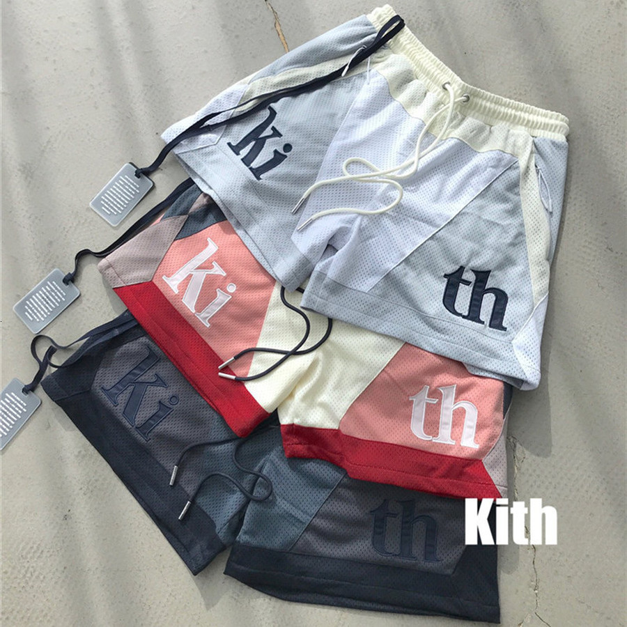 

2021 New Best Quality Kith Mesh Shorts Men Women Patchwork Oversize Breechcloth Breathable Drawstring Streetwear Clothing Igfc