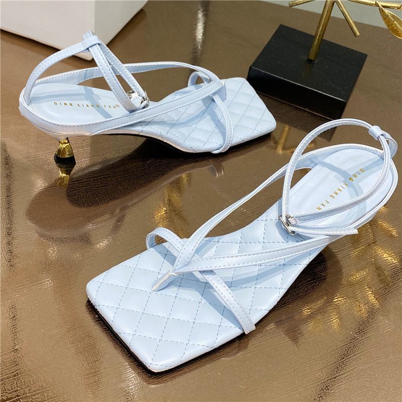 

2021 Summer Women 5cm High Heels Soft Strap Blue Sandals Fetish Sandles Lady Valentine Stripper Low Heels Luxury Design Shoes, White