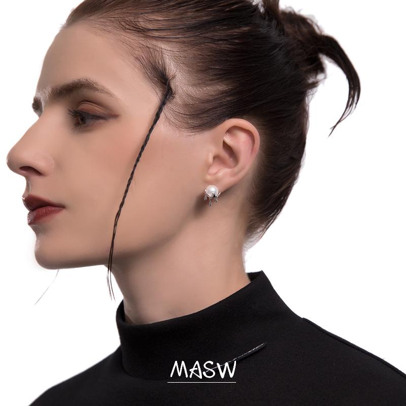 

Stud MASW Original Design Geometric Earrings Cool Style Irregular Metal Silvey Plating With Pearl Women Jewelry Gifts, Golden;silver