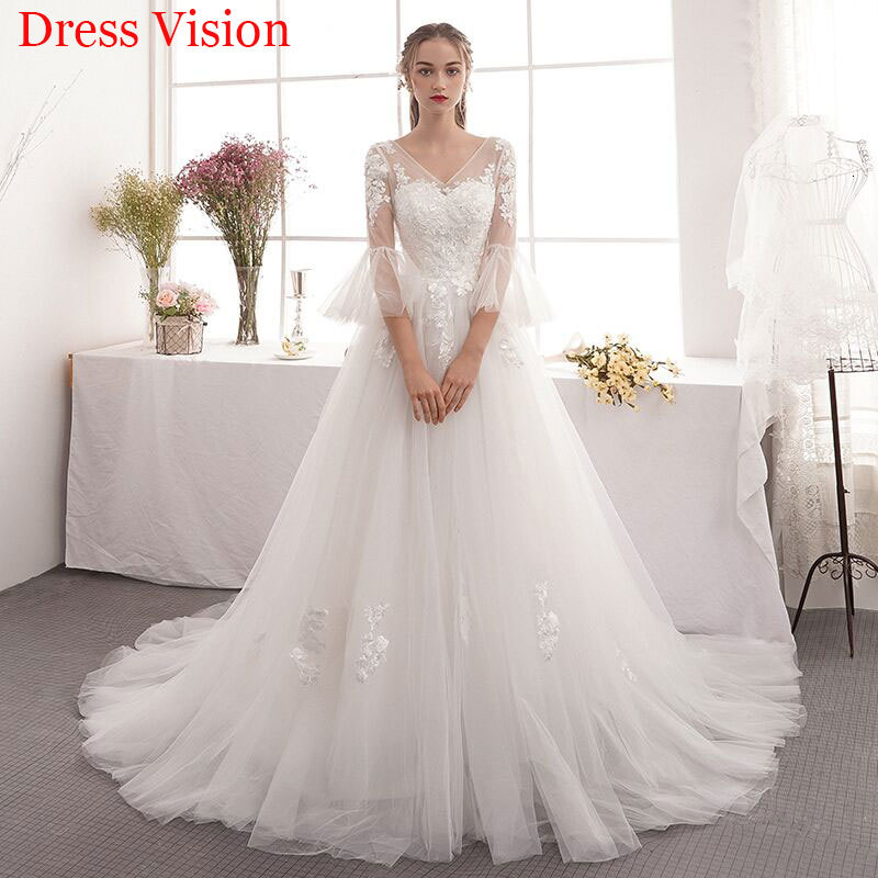 

2021 Lace Appliques V-neck Wedding Vestido Novia Mariee Robe De Soiree Bride to Be Triy, Same as image