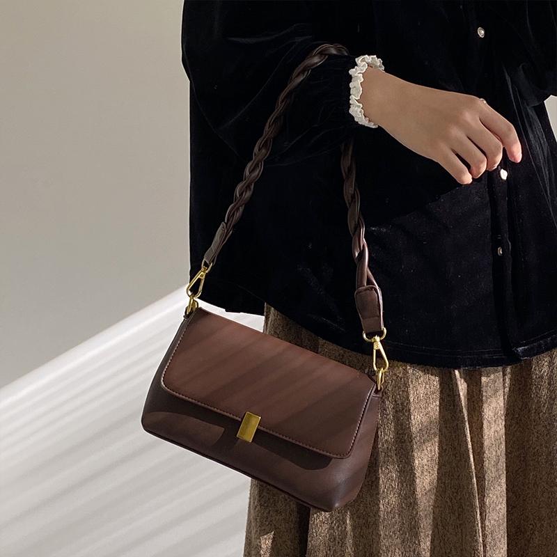 

Black/Brown Handbag Zipper PU Leather Shoulder Crossbody Messenger Flap Bag