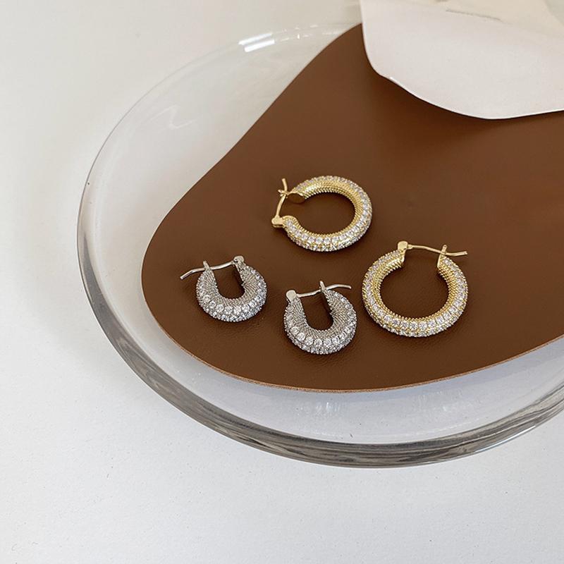 

Hoop & Huggie WTLTC 2 Sizes Solid Thick Earrings For Women Simple Rhinestones Round Charms Retro Geometric Hoops 2021