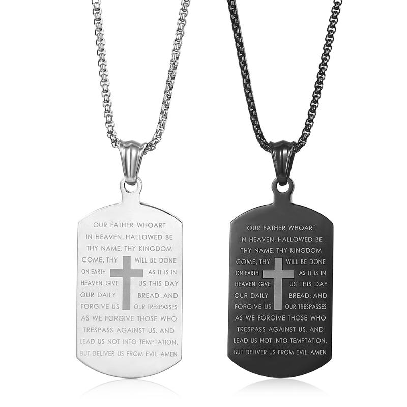 

Pendant Necklaces Stainless Steel Bible Verse Cross Dog Tag Dog-tag Necklace For Men Boys Army Box Chain Christian Pray Jewelry KPM149