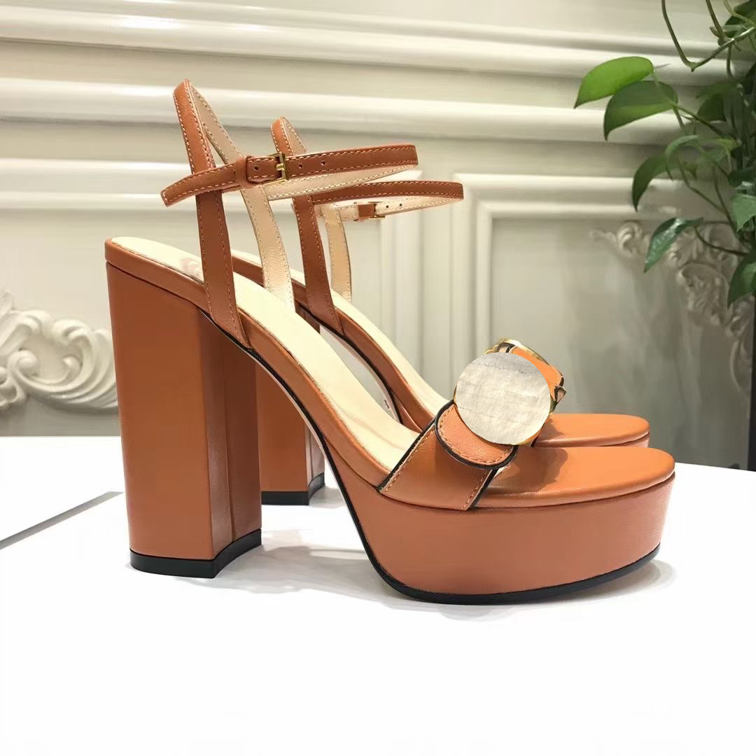 

super high heeled women sandals 2021 summer fashion Foam Runner leather chunky heel shoes thick casual wedding sexy Classic luxury designer, Black