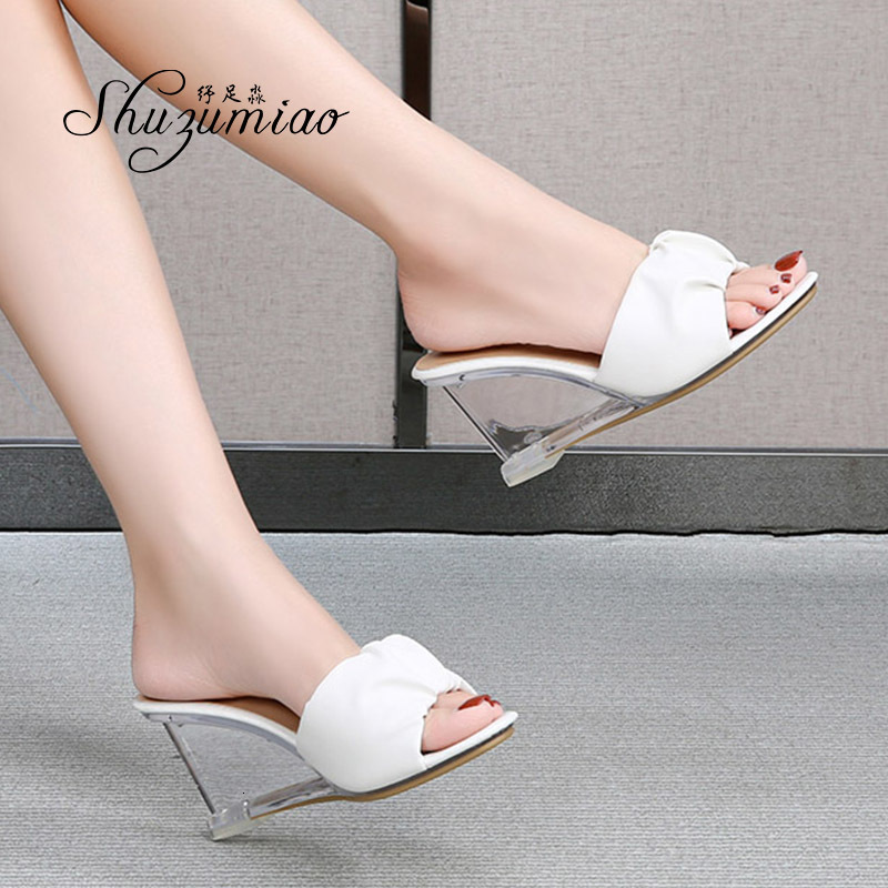 

2021 New Women's Slippers Woman 's Shoes Will See Sexy Transparent Off Light High Heels Slides Ladies Mujeres U1w6, Beige.