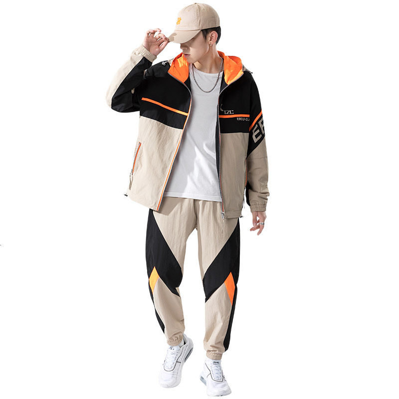 

2021 New Tracksuit Spring Autumn Sportswear Suit Sweatshirts+pant Hip Hop Patchwork Two Piece Set for Men Sweatsuit Clothing Lo9x Phnl, Black blue