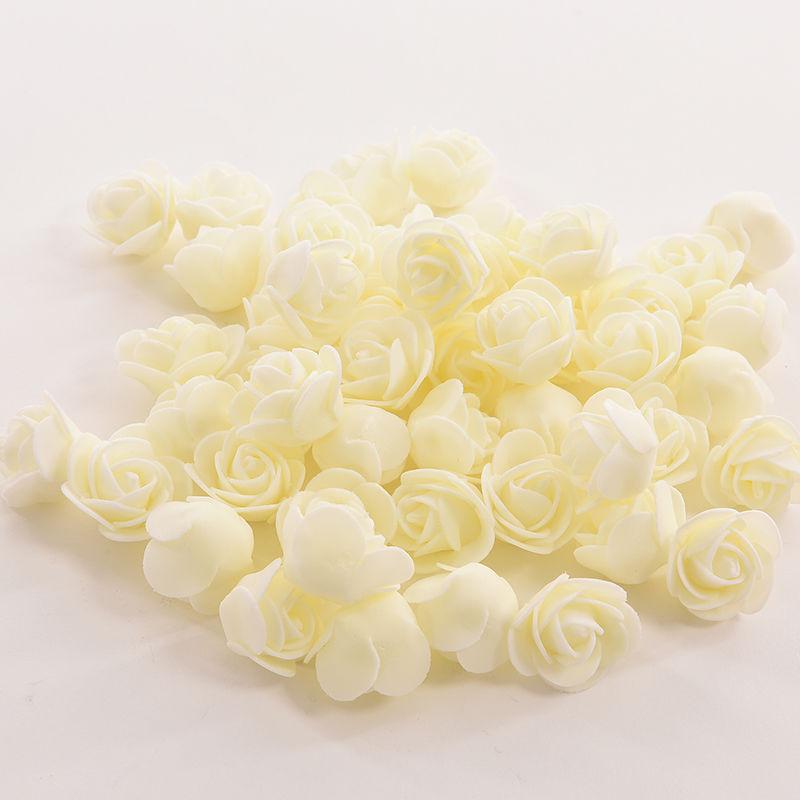 

500pcs small 3-3.5cm PE foam rose flower head wedding candy box car hat cloth decoration accessories DIY flower wall ball head, White