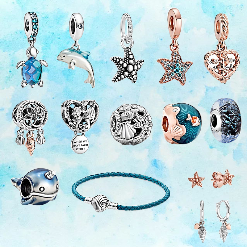 

2020 New Summer High-quality Openwork Seahorse, Starfish Shell, Narwhal Dolphin, Rope Heart-shaped Love Anchor Ladies Diy Jewelr Q0531