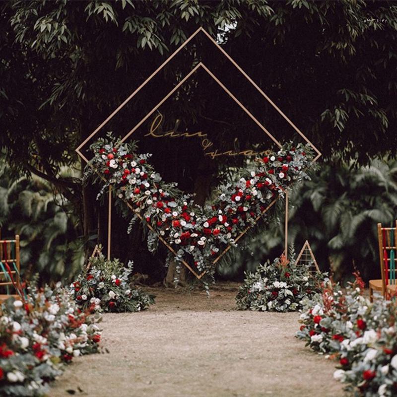 

Party Decoration Wedding Arch Diamond Shape Metal Backdrop Stand Square Geometric Flower Frame Floral Background