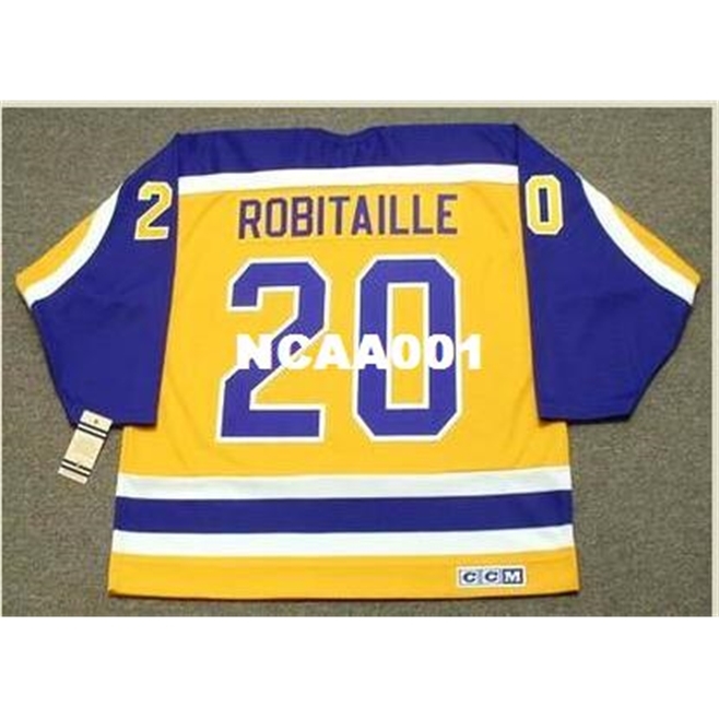 

001 #20 LUC ROBITAILLE Los Angeles Kings 1987 CCM Vintage Away Hockey Jersey or custom any name or number retro Jersey, Yellow