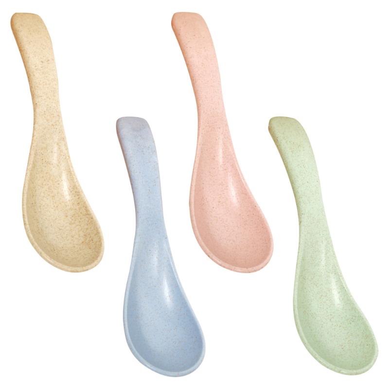 

Spoons 4pcs Eco-Friendly Wheat Straw Colourful Soup Spoon For Toddler Kids Self Feeding Plastic #h15