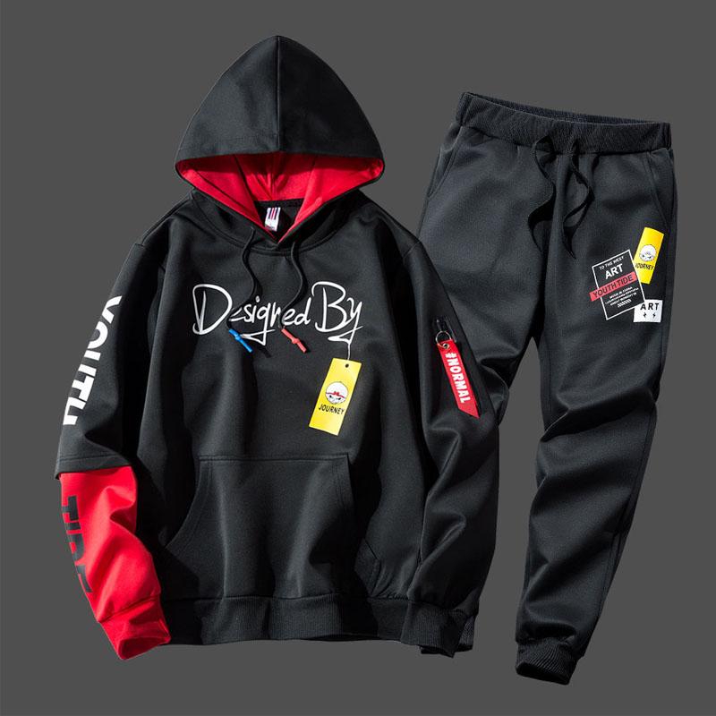 

Tracksuit Men Fashion Print Hoodie Sweatpants Teengers Sport Suits Student Casual Outfit Style Sweatsuits Autumn Jogging Men Set 2020, Gray