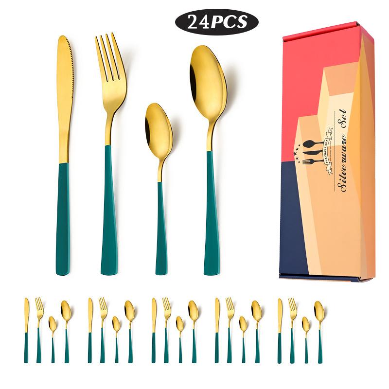 

Dinnerware Sets 24-piece Cutlery Stainless Steel Western Tableware Set Knife Fork Coffee Spoon Steak Kitchen Dinner Flatware