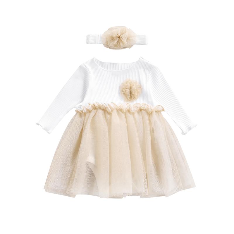 

Girl's Dresses Infant Baby Girls Romper And Headdress, Round Collar Long Sleeve Ruffled Hem Bodysuit, Pink/ White, Red;yellow