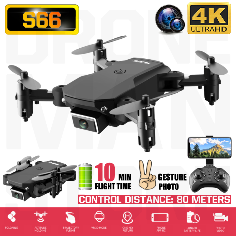 

S66 Mini Drone 4K HD Wide Angle Camera 2.4G WiFi FPV Drone Dual Camera Quadcopter Height Keep Drone, White 4k 1b bag