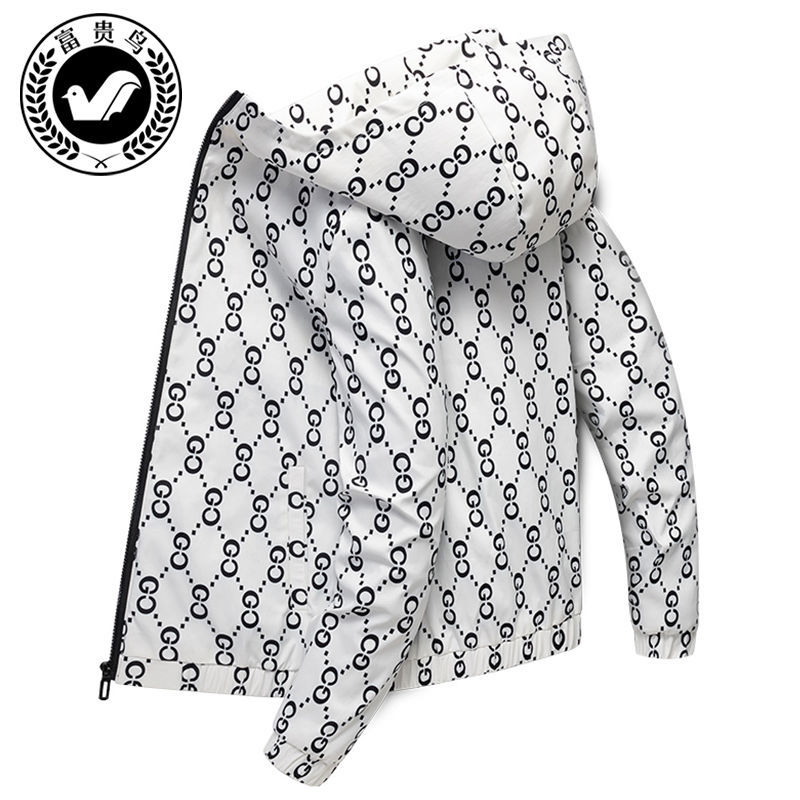 

2021 spring and autumn jacket male youth Korean version of the trend of hooded printing thin top jacket men's clothing, Black;brown