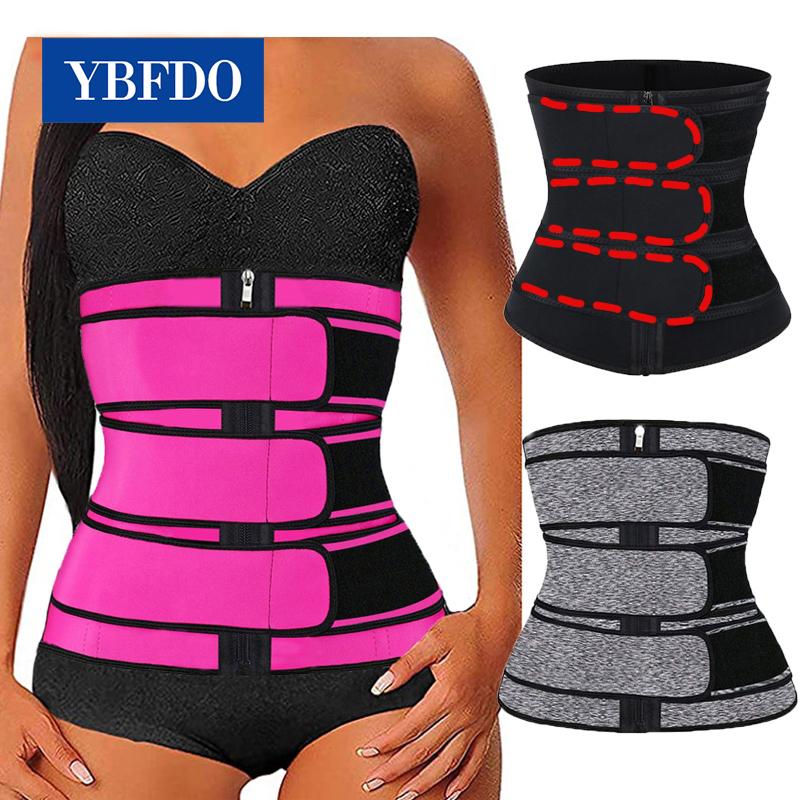 

YBFDO 2021New Waist Trainer Corset Women corset zipper three-row belt sports waist training device bodysuit slimming tight belt, Black